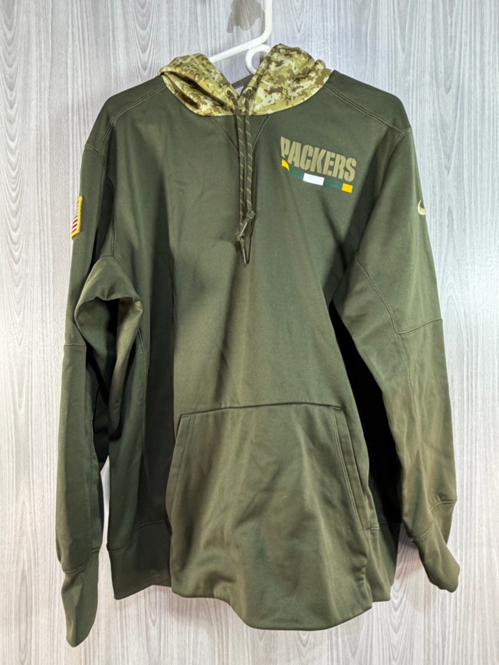 Green Bay Packers Hoodie Mens Large Olive Camo NFL Football Nike Dri Fit USA